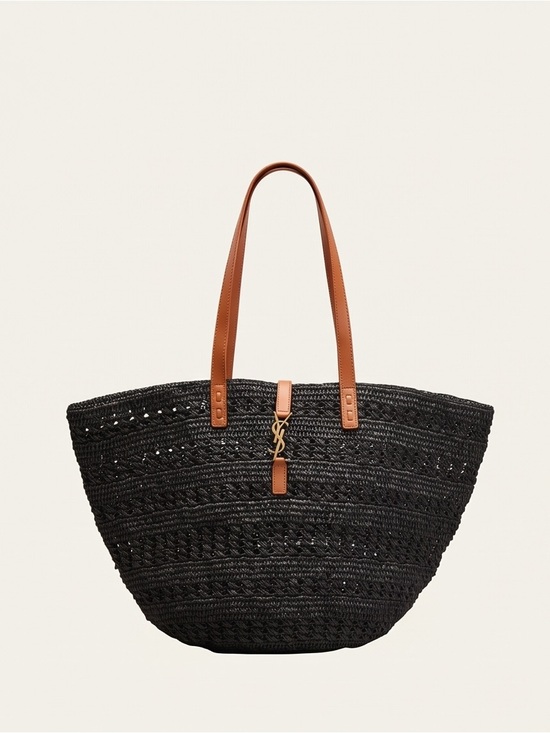 Saint Laurent Handbags - Saint Laurent Black Medium Panier Raffia Tote Bag